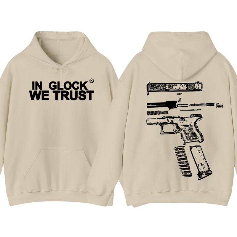 IN GLOCK WE TRUST Double sided Hoodie,Design color Black- White, Hoodie For Men, GIft For Men,Full color,Hoodie & sweaters,Glock Hoodie, Menswear Top