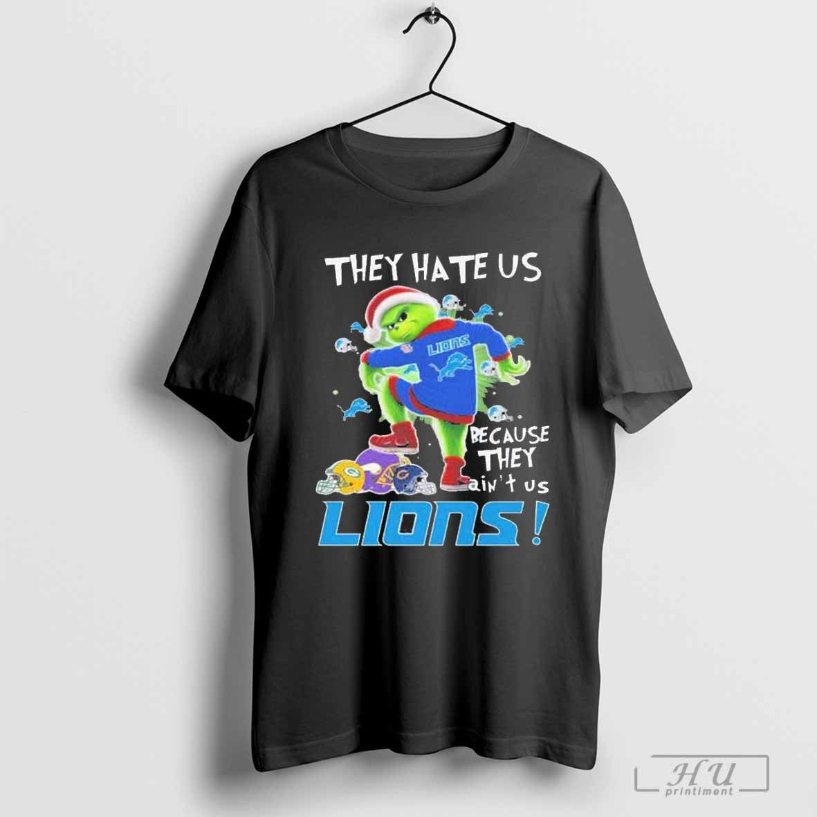 Santa Grinch They Hate Us Because They Ainâ€™T Us Detroit Lions Christmas Shirt