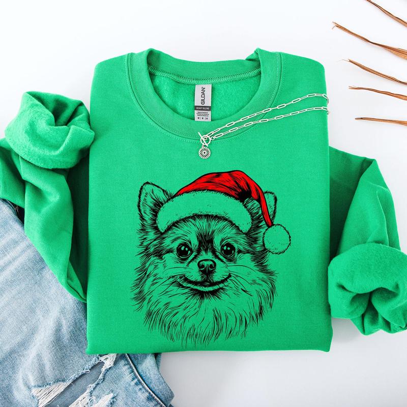 Pomeranian, Santa, Dog, Christmas, Dog Lover, Pet Sweatshirt, Crew Neck, Women's, Crewneck