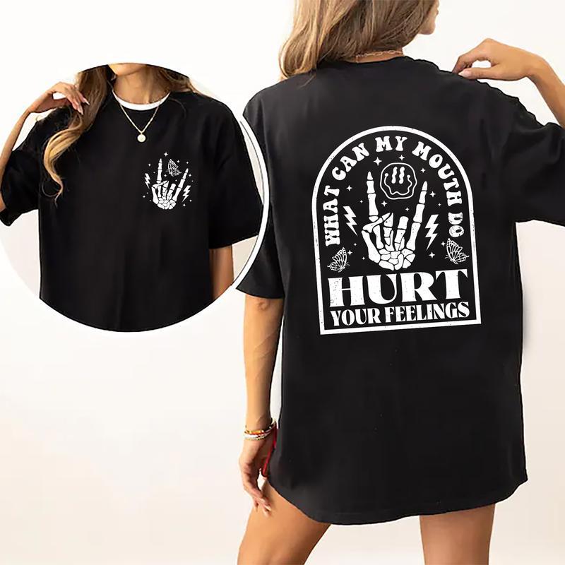 What Can My Mouth Do Hurt Your Feeling Shirt, Funny Sarcastic T-shirt, Trendy Funny Quote Graphic Printed Tee, Adult Humor Soft Fabric Short Sleeve Te