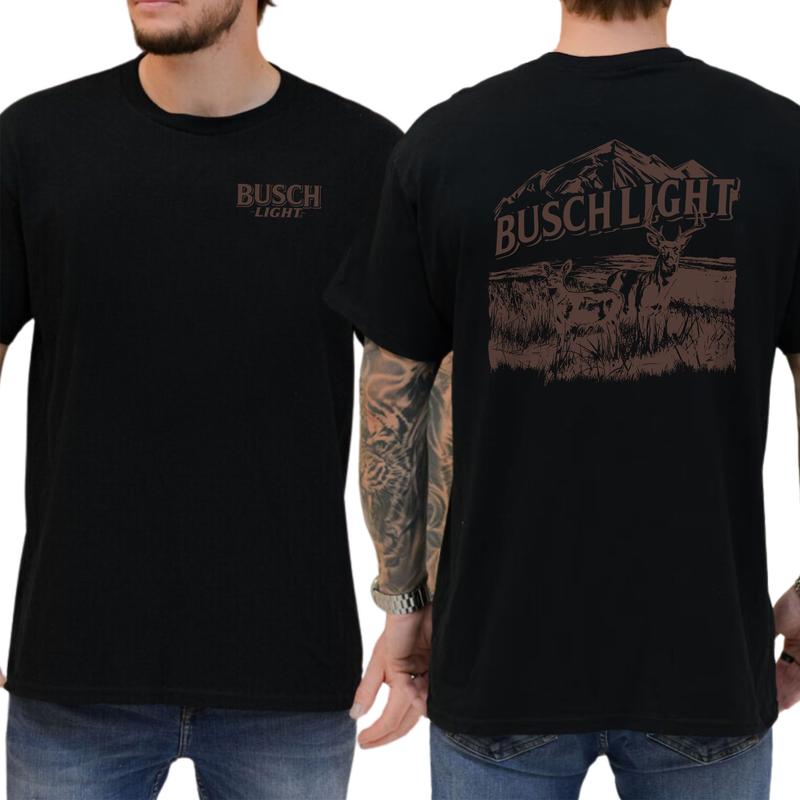 Vintage Busch Light Wildlife Deer 2-Sided Shirt, Deer Hunting Graphic Tee, Drink T-shirt, Hunting Tshirt, Casual Menswear, Classic Cotton Fabric Tops