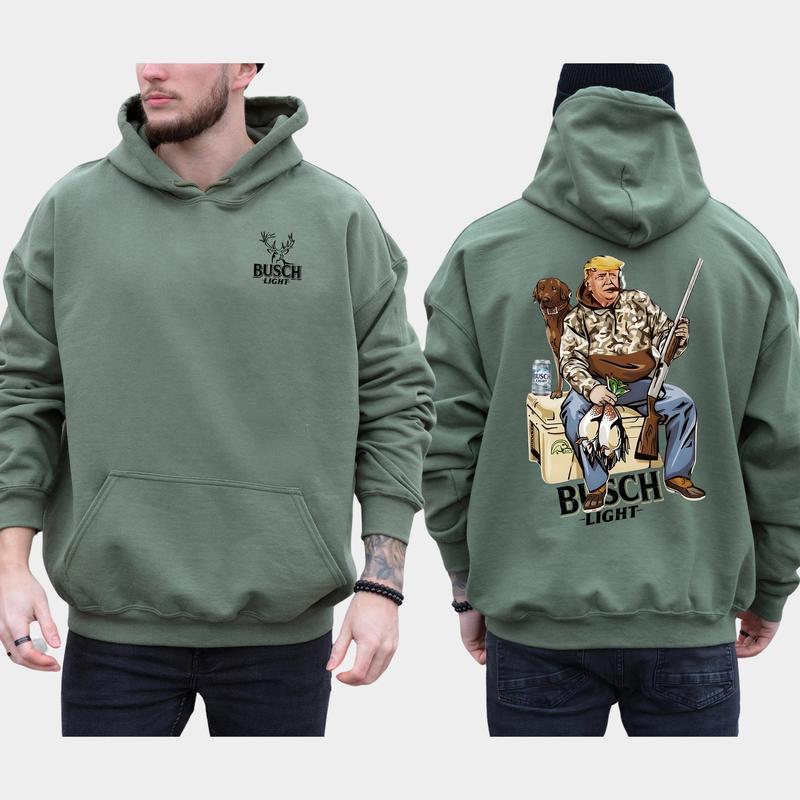 Hunter Trump With Busch Light Beer  2-Side Hoodie, Trump 2024 Hoodie, MAGA Hoodie, Casual Menswear Hoodie for Men