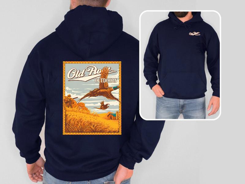 Old Row Outdoors Field Hunting Flying Pheasant Hoodie - Unisex Heavy Blend Sweatshirt with Kangaroo Pocket - Cotton