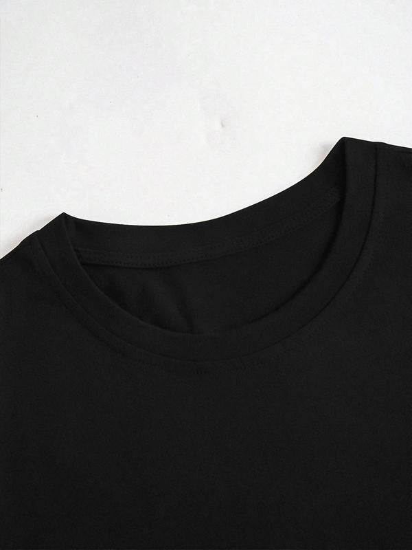Women's Letter & Skull Print Drop Shoulder Tee,Ã‚Â Back To School Outfits, Casual Round Neck Half Sleeve T-Shirt for Daily Vacation Outdoor, Ladies Summe