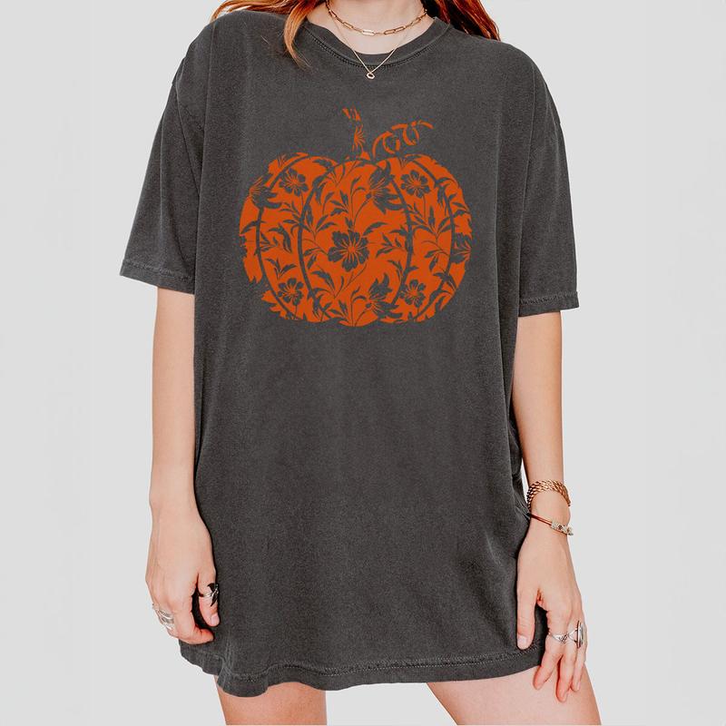 Floral Pumpkin Shirt, Halloween Shirt, Halloween Pumpkin Shirt, Fall Comfort Tee, Fall Shirt for Woman, Pumpkin Shirt, Autumn Shirt, Pumkin Floral Shirt, Fall Women Top