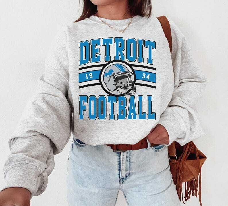 Vintage Lions Football Crewneck Sweatshirt , Detroit Vintage Football T-shirt Hometown Teams, Football Game Day Unisex Sweatshirt Cotton Fabric