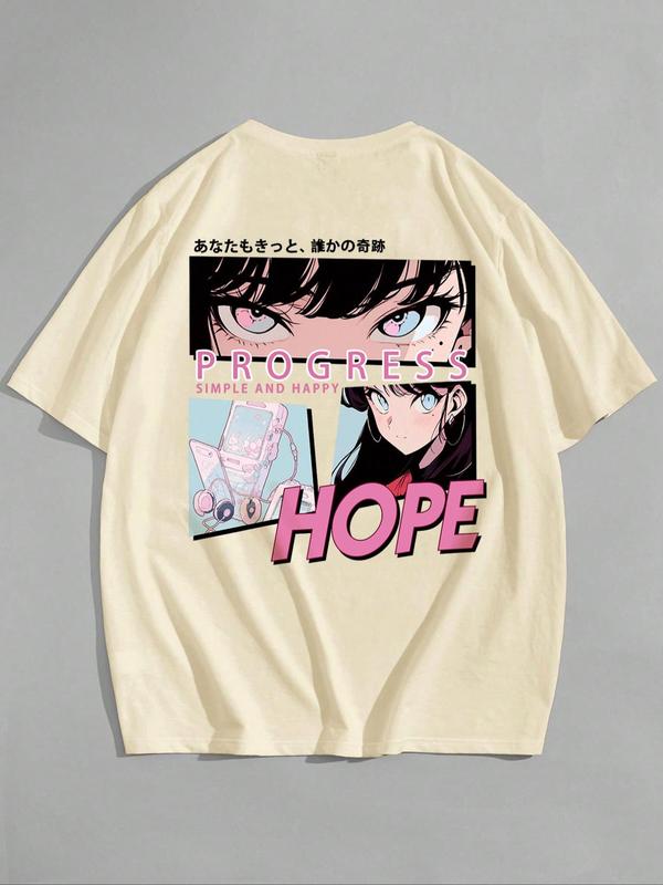 Men's Letter & Anime Cartoon Figure Print Drop Shoulder Tee, Regular FitÃ‚Â Casual Short Sleeve Round Neck T-Shirt for Summer, Men'sÃ‚Â Streetwear Top for D