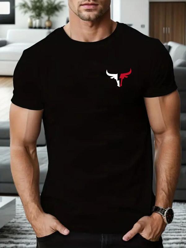 Men's Regular Fit Bull Head Print Round Neck Tee, Summer Short Sleeve Casual T-shirt, Fashion Top for MenÃ¢â‚¬â„¢s Comfort, Perfect Daily Wear