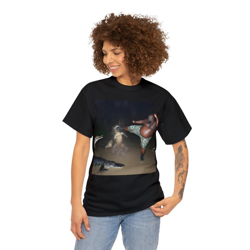 Man Kick Alligator In Swamp Shirt Tee Gator Crocodile Funny Viral Meme  sweater and hoodie