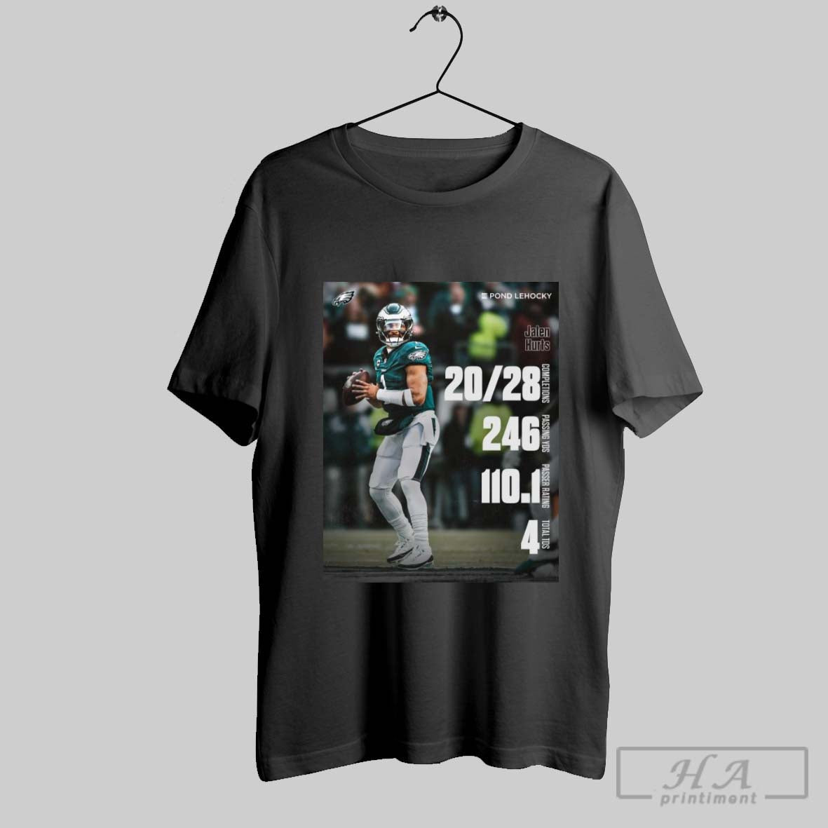 Poster Pond Lehocky Jalen Hurts 20 28 Completions 246 Passing Yds 110 Passer Rating 4 Total Tos T Shirt