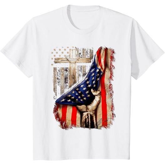 Vintage Mens Faith Over Fear Christian Cross American Flag T-Shirt Made in USA