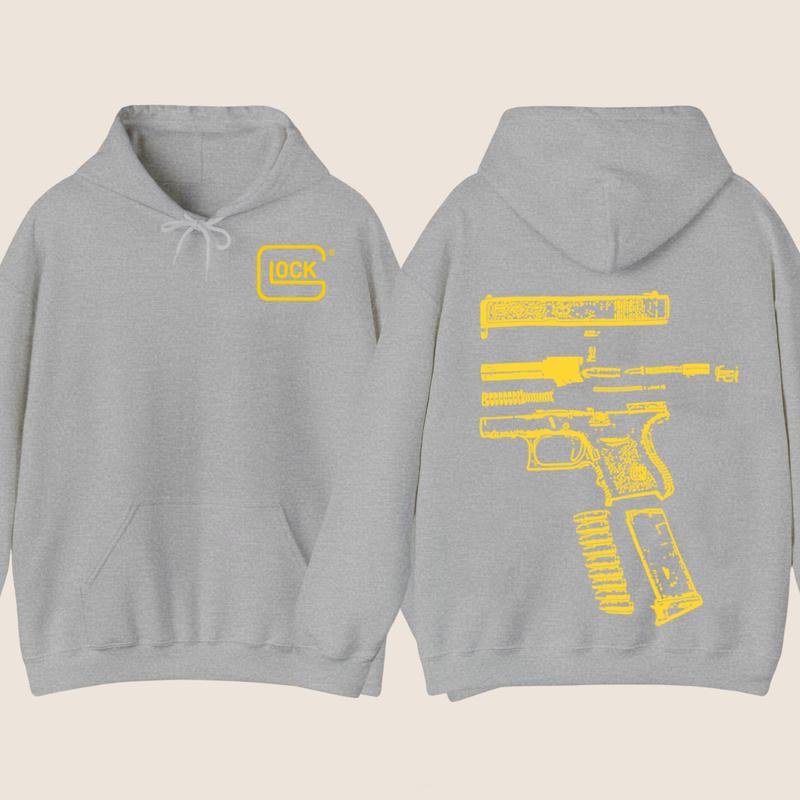 GLOCK HOODIE - SWEATER  , Design Color YELLOW - Double Side Hoodie - Glock Sweatshirt - For Her - For Him - Full Color