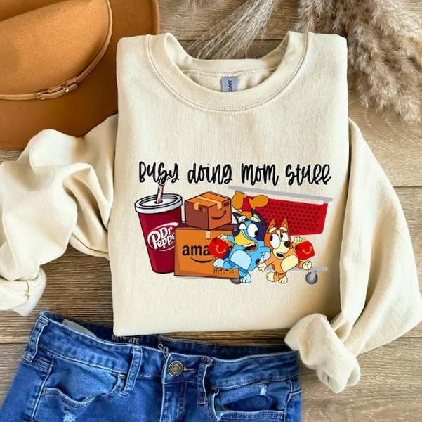 Busy Doing Mom Stuff Bluey Sweatshirt, Bluey And Bingo Sweatshirt, Cartoon Mama Sweatshirt, Couple Sweatshirt - Cross-Gender Fashion - Full Size Range