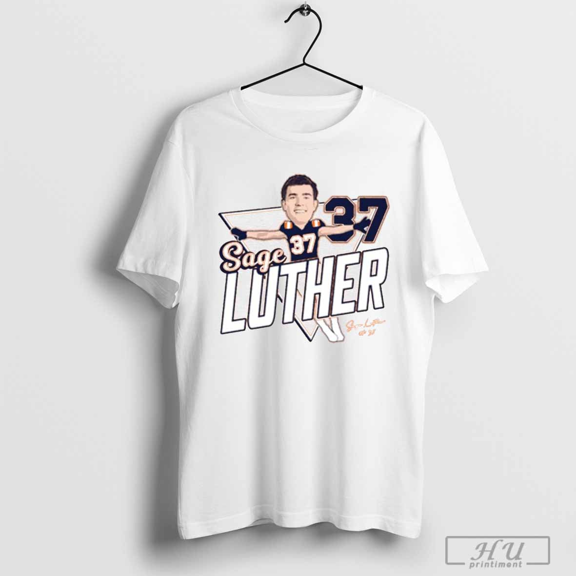 Sage Luther 37 NCAA 2024 Illinois Fighting Illini Football Caricature Signature T-shirt