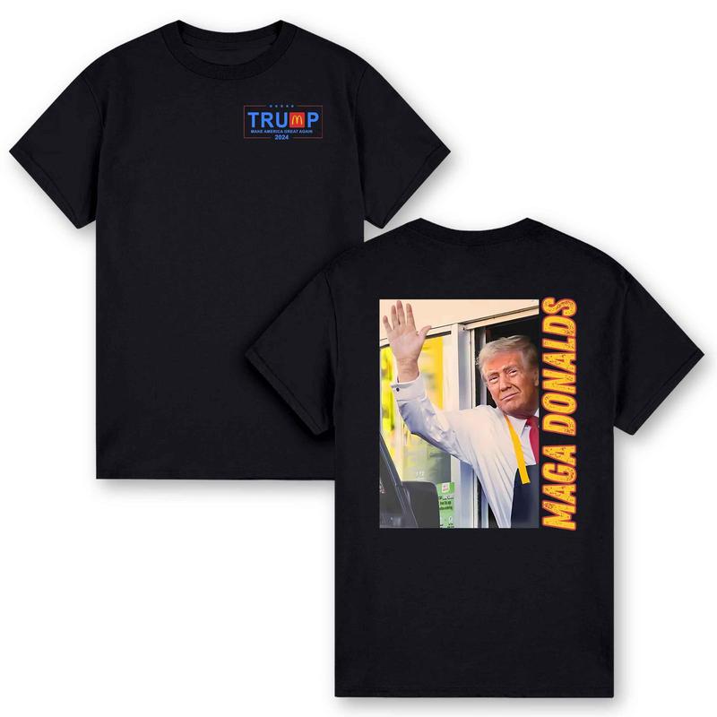 Trump Mcdonalds 2 Side Hoodie T-Shirt Sweatshirt, Trump 2024 Shirt, Make America Great Again McDonalds Version, Trump Working at Mc Donalds Shirt