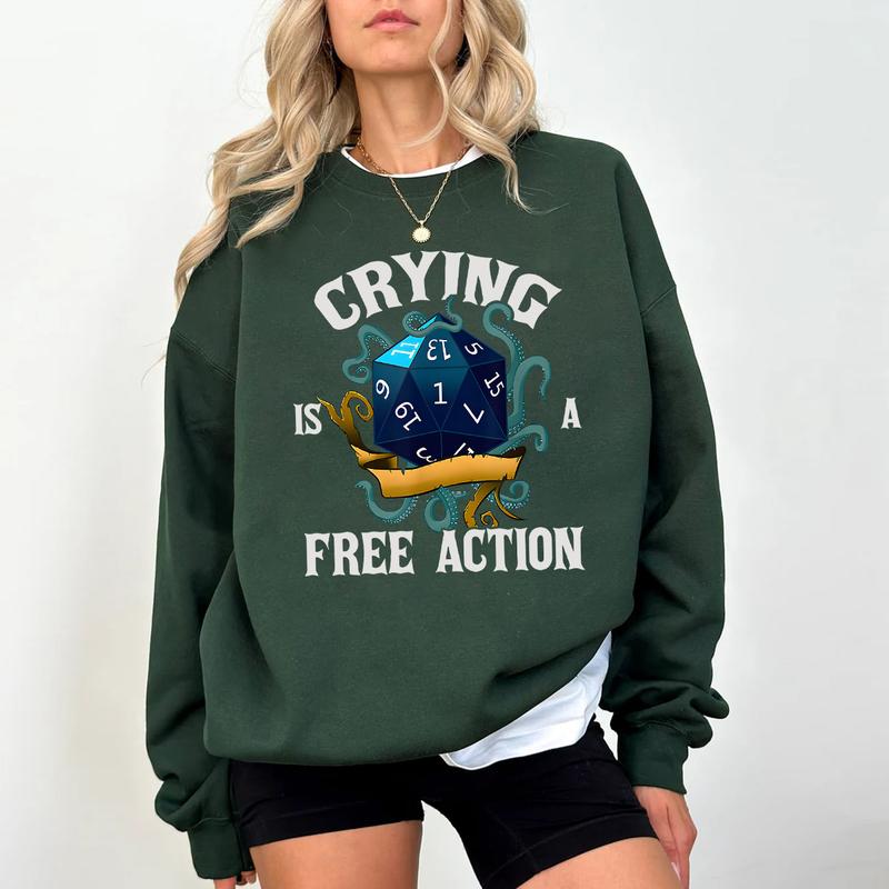 Crying Is A Free Action Shirt, Funny DND Shirt, Trendy Dice Shirt, Tabletop Gaming Tee, Fantasy Gaming, RPG Lover Gift, Vintage Dungeons & Dragons 197