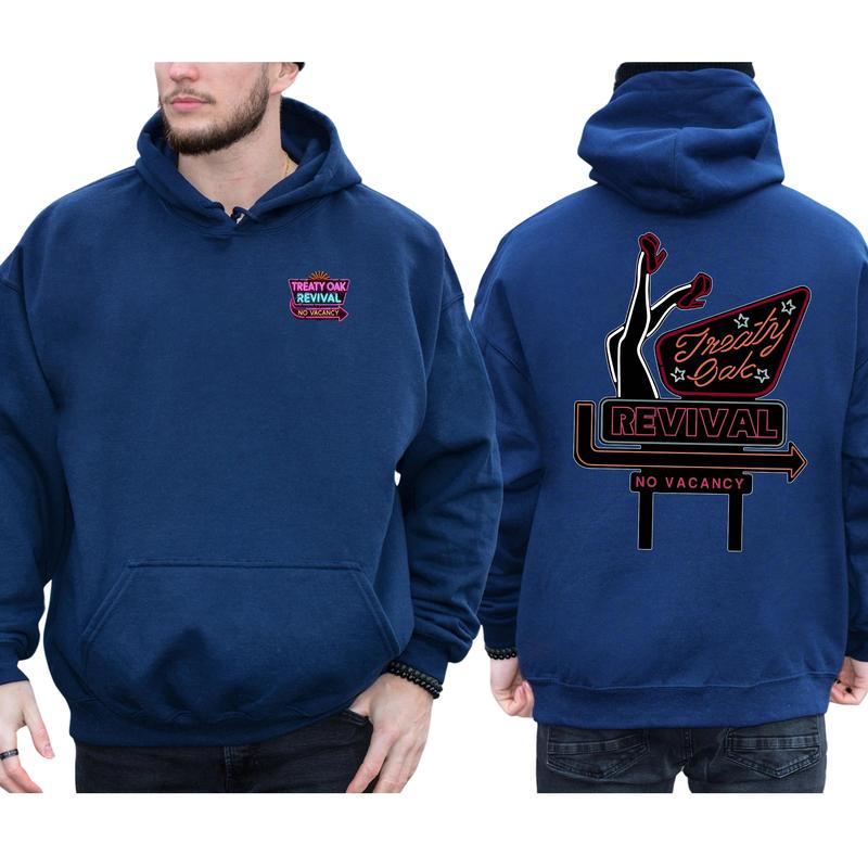 Men's Treaty Oak Revival 2-Sided Hoodie, Retro Neon Sign Hoodies, Funny Treaty Oak Hooded Sweatshirt, Unisex Cotton Tops, Classic Pullover Menswear