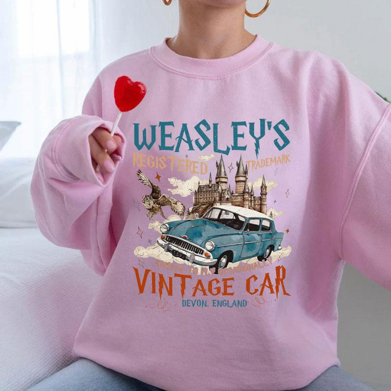 Vintage Wizard Flying Weasley Car Sweatshirt, Hogwarts HP Shirt, Bookish Shirt, Reading T Shirt