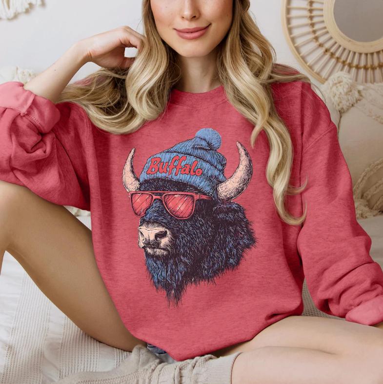Buffalo Football Crewneck Sweatshirt, Vintage Fan Gifts for Game Day, Trendy Sports Apparel, Unisex Buffalo Sweatshirt, Football Fan Gear, Game Day Shirt