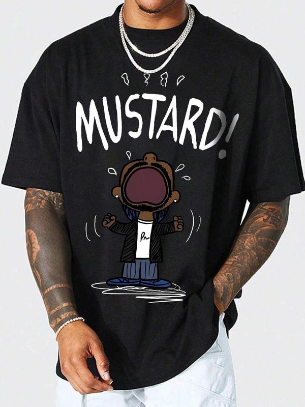 Men's Cartoon & Letter Print Short Sleeve T-Shirt, Regular Fit Casual Funny Graphic Round Neck Tee for Summer, Men's Top for Daily Wear