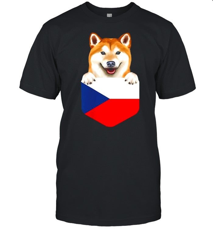 Czech Republic Flag Shiba Inu Dog In Pocket shirt_1