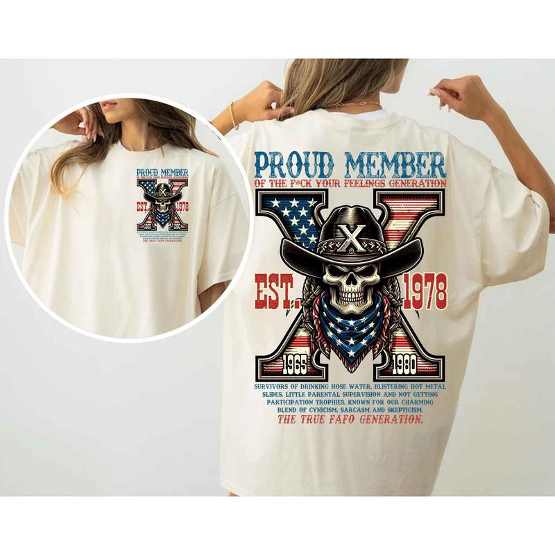 Custom Est.1966 FAFO Generation X 2 Side Shirt - GenX 1965-1980 Hoodies - Vintage Skull Flag GenX Shirt Classic Cotton
