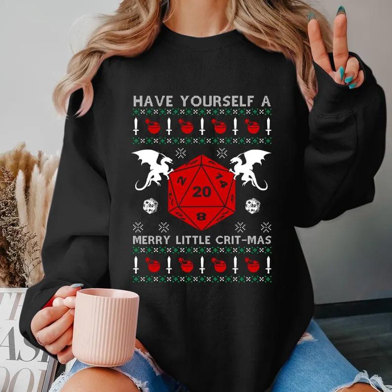 Have Yourself A Merry Litte Critmas Sweatshirt, Dungeons Dragons Ugly Christmas Sweatshirt, Dungeons Dragons Dnd T Shirt, Merry Christmas Shirt, Chris
