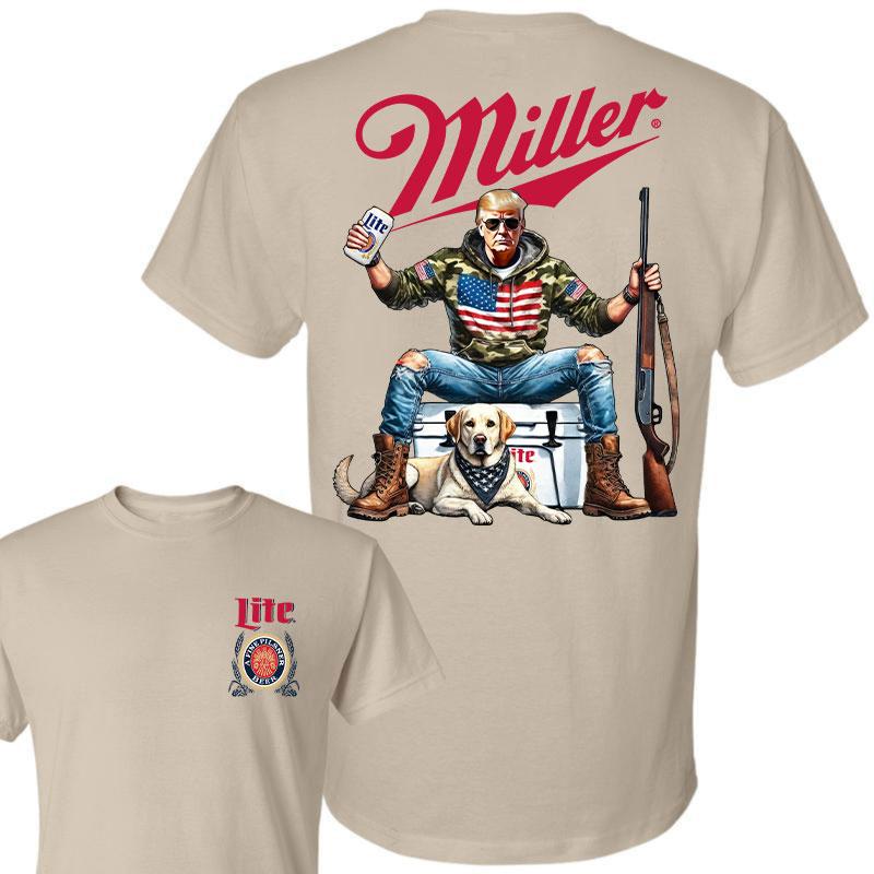 Miller Lite Trump Hunting Camo Unisex shirt, Trump won 47th president Election 2024 shirt, Fuel Hand Drill Dog Hunt shirt, Trump With Local Boy Cotton
