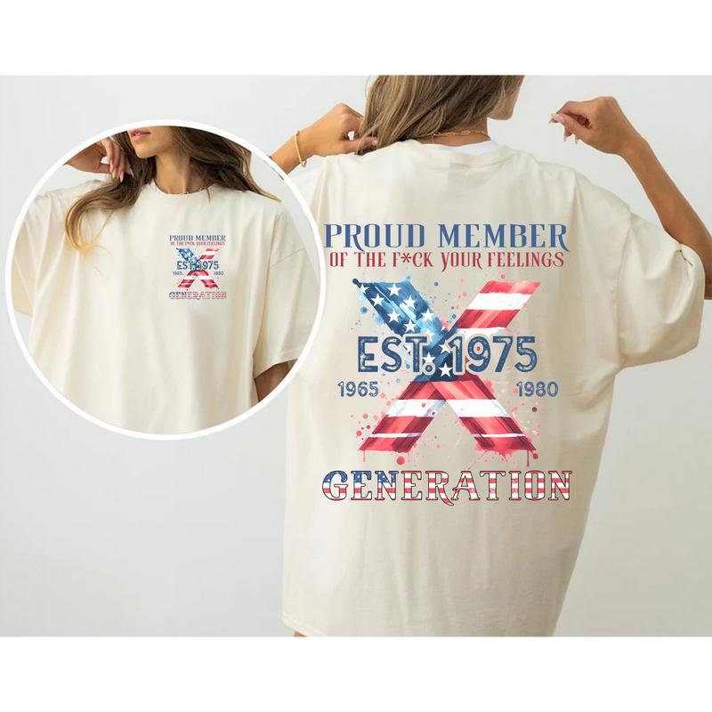 Custom Year Gen X 2 Side T-shirt, 1965-1980 Gen X 2 Side Proud Member Flag Shirt V0