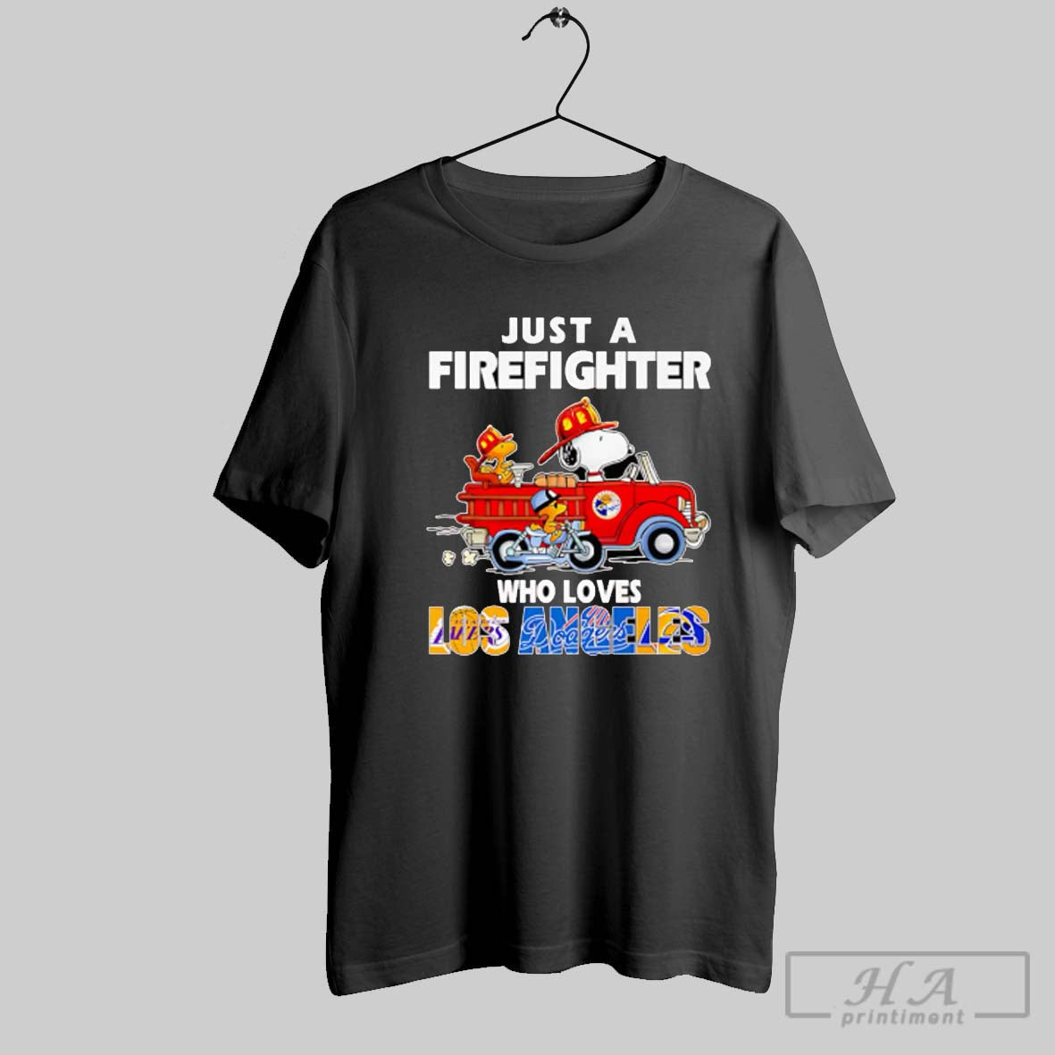 Snoopy And Woodstock Just A Firefighter Who Loves Los Angeles Sports Shirts