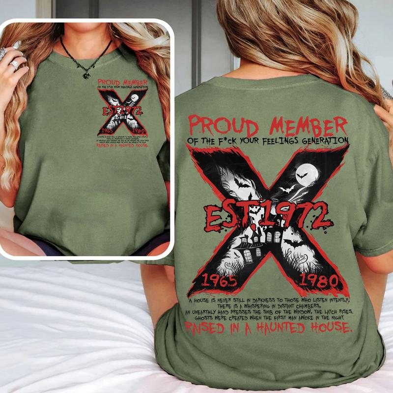 Custom Est.Year 1972 Halloween Raised In A Haunted House GenerationX 2 Side Shirt, GenX T-shirt, Generation X Shirt, Halloween Shirt