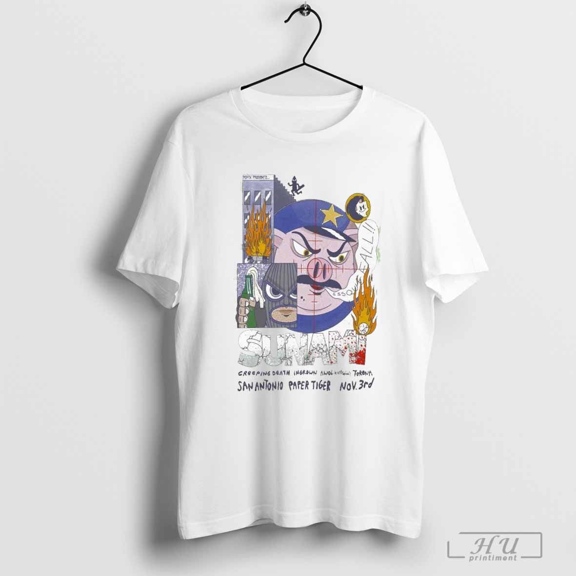 Sunami Creeping Death Ingrown Awol Australia Torena San Antonio Paper Tiger Tx Nov 3 2024 Tour T-shirt
