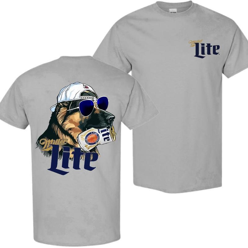 Miller Hunting German Shephered Dog Dog 2 Siders T-shirt, Miler Lite T-shirt, Perfect For Beer Lovers, Unisex for Men and For Women Classic Cotton