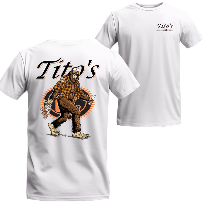 Bigfoot Titos Handmade Vodka 2 Sided Graphic Printed Shirt, Tito shirt, Menswear Top Underwear