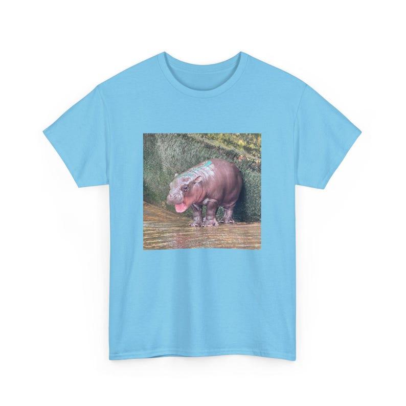 Moo Deng Unisex Heavy Cotton T-Shirt, Baby Hippo T-Shirt, Gift For Her, Gift For Him Fabric Top Cotton