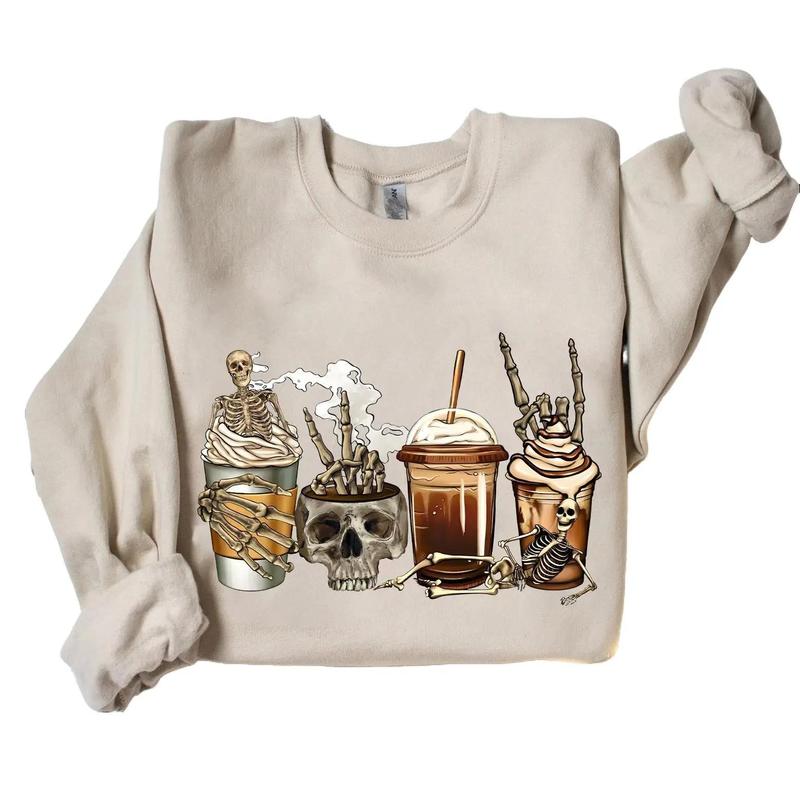Coffee Skeleton Halloween Crewneck Sweatshirt Hoodie Tshirt, Halloween 2024 Gifts