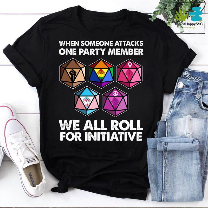 When Someone Attacks One Party Member We All Roll For Initiative Vintage T-Shirt, Dungeons And Dragons Shirt, Board Game Cotton Fabric Casual Collar