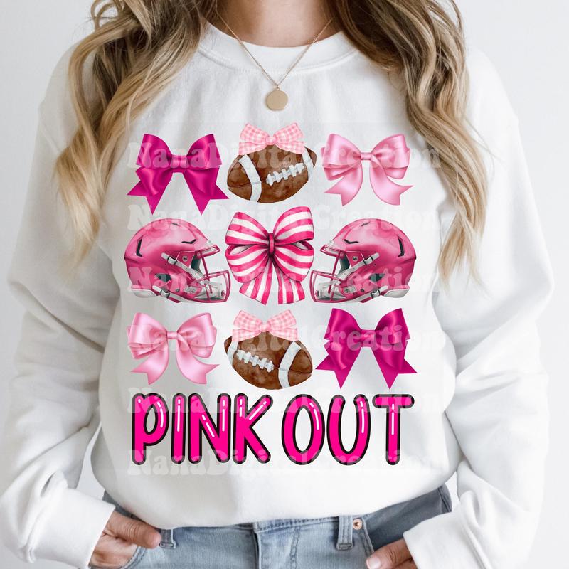 Coquette Pink Out Football Sweatshirt, Preppy Pink Out Shirt, Fight Cancer Football Sweater, Pink Out Bow Tee, Full Sizes, Full Colors, Cotton Round N