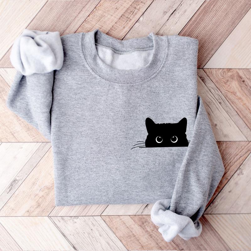 Cute Black Cat Halloween Sweatshirt, Womens Halloween Shirt, Halloween Party Shirt, Fall Sweatshirt, Halloween Gift, Halloween Costume, Halloween Gift Idea for Cat Lovers
