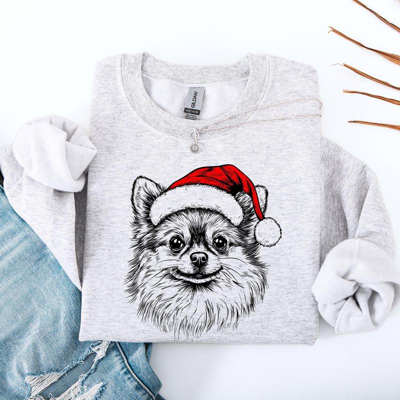 Pomeranian, Santa, Dog, Christmas, Dog Lover, Pet Sweatshirt, Crew Neck, Women's, Crewneck