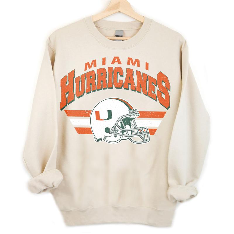 Miami Hurricanes Vintage Football NCAA Sweatshirt - Tshirt - Hoodie, University of Miami Unisex Football NCAA Shirt, Unisex Vintage NCAA Shirt, Classic Football Shirt, Gifts For Football Fan Sport, Cotton, Sweatshirt, Casual Clothes