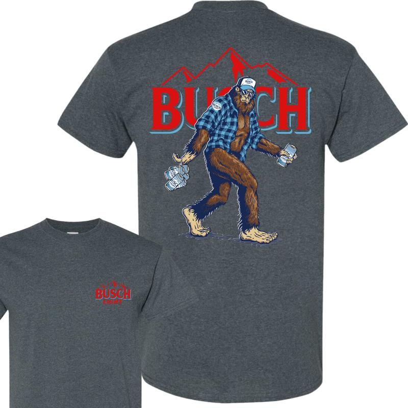 Bigfoot Busch Light Double Sided Tee Classic Cotton Tops Men's Crewneck T-shirt Menswear Collar