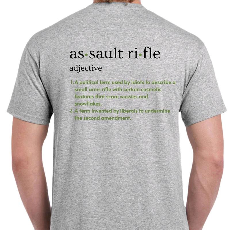 AsÃ¢â‚¬Â¢sault riÃ¢â‚¬Â¢fle adjective t-Shirt, menswear  Crewneck Casual Cotton Shortsleeve Graphic tee