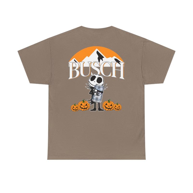 Busch Light Jack Skellington Hug Unisex Heavy Cotton Tee - Halloween Shirt - Pumpkins - Fall Vibe - Two Sided Shirt - Gift for Men and Women