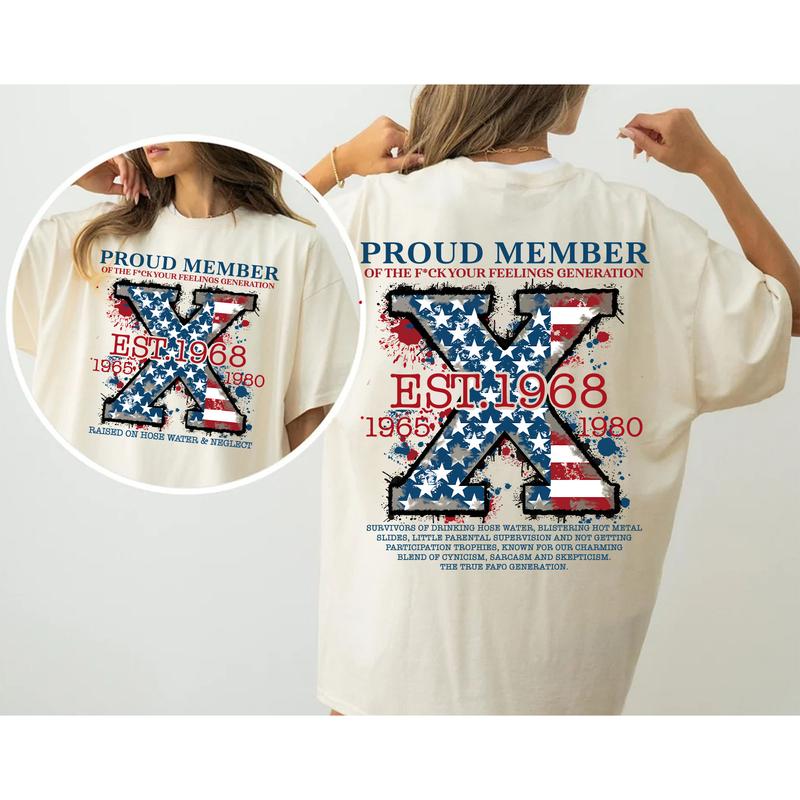 Custom Est.Year FAFO Flag X 1965-1980 GenX 2 Side Shirt, Generation GenX T-shirt, Proud Member The True FAFO Generation X Shirt