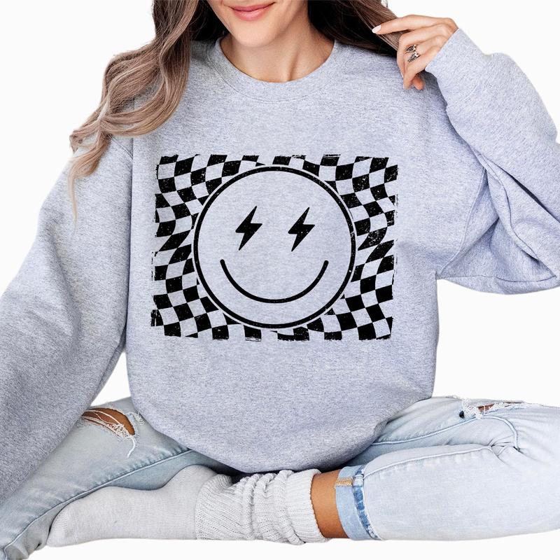 Checkered Smile Face Shirt, Retro Shirt for Women, Smile Face T-Shirt, Gift for Her, Retro Checkered Tee, Vintage Face Funny Shirt, Women Top