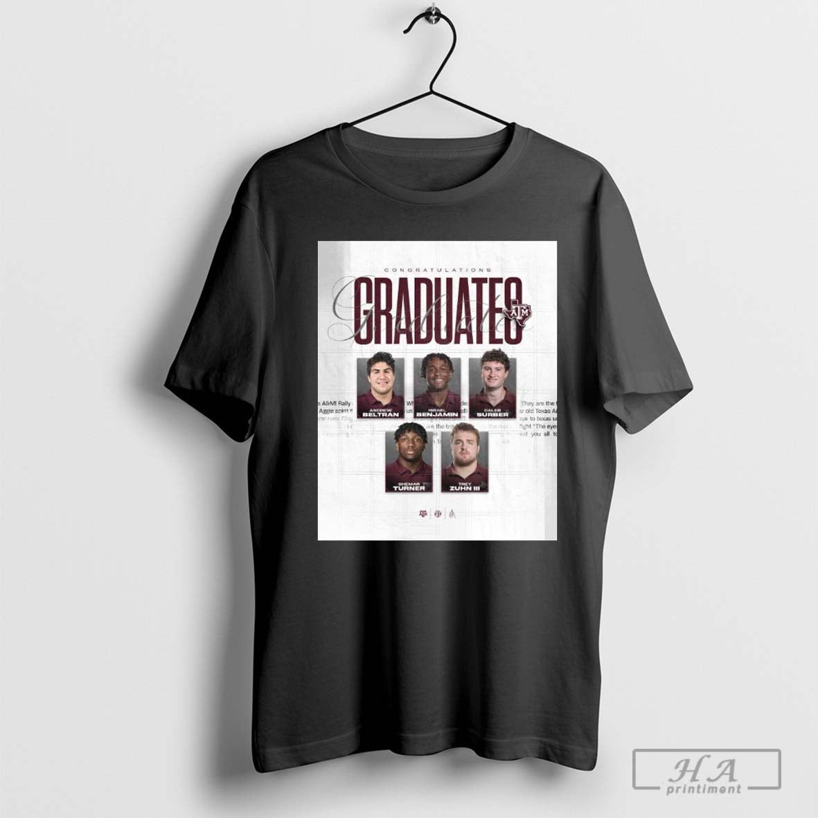 Poster Texas Am Aggies Congratulations Graduates Beltran Benjamin Surber Turner Zuhn Iii T Shirt