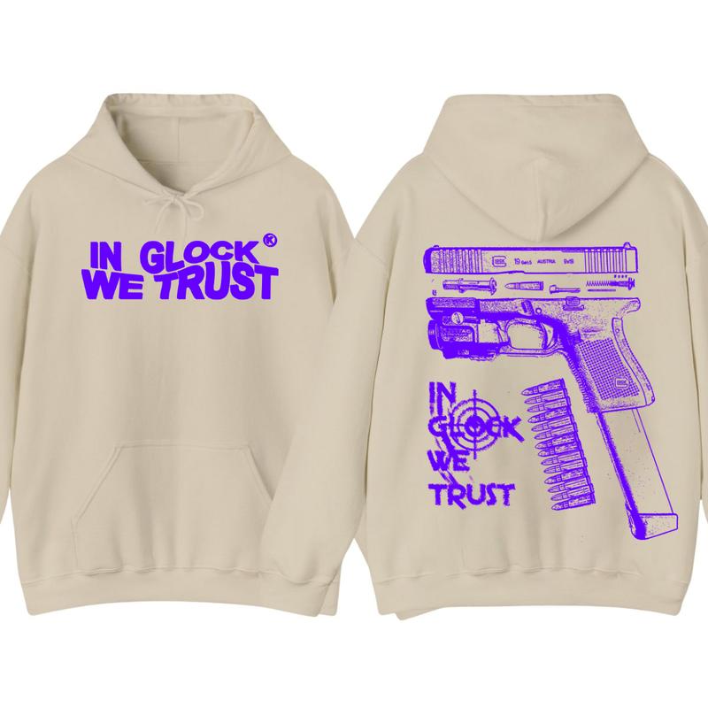 IN GLOCK WE TRUST LIMITED EDITON  HOODIE -Full color - Classic Menswear   - Glock shirt - For her - for him -Glock Hoodie