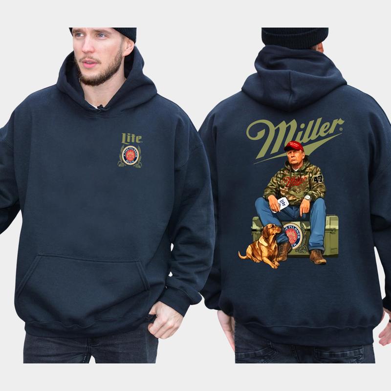 Miller Lite Trump 2-Side Hoodie, Trump Supporters Hoodie, MAGA Hoodie, Casual Menswear Classic Fabric Long Sleeve
