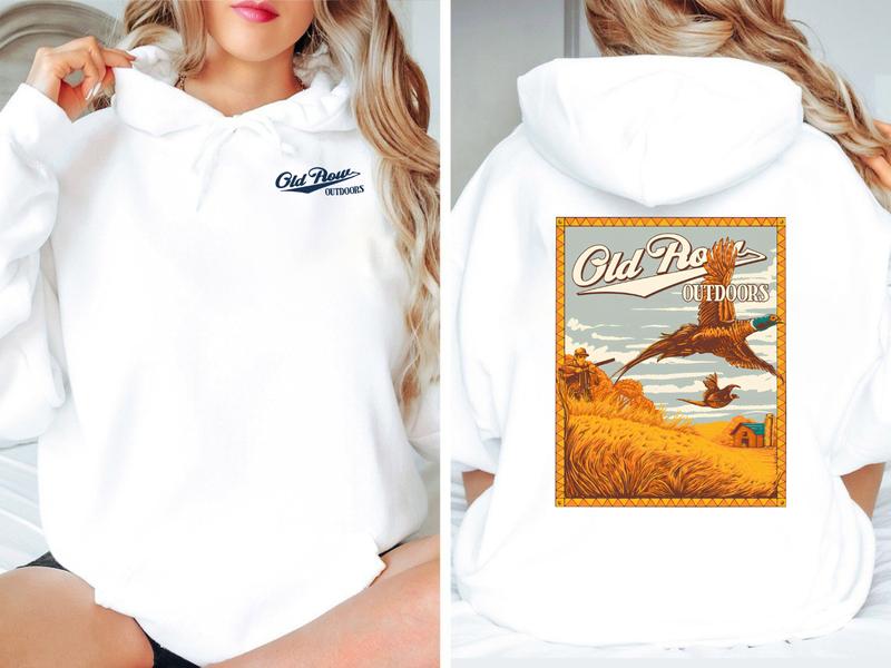 Old Row Outdoors Field Hunting Flying Pheasant Hoodie - Unisex Heavy Blend Sweatshirt with Kangaroo Pocket - Cotton